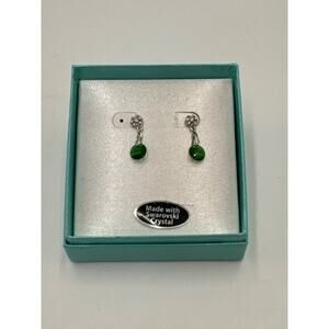 Swarovski Platinum Tone New in Box Earrings Green Crystal Drops